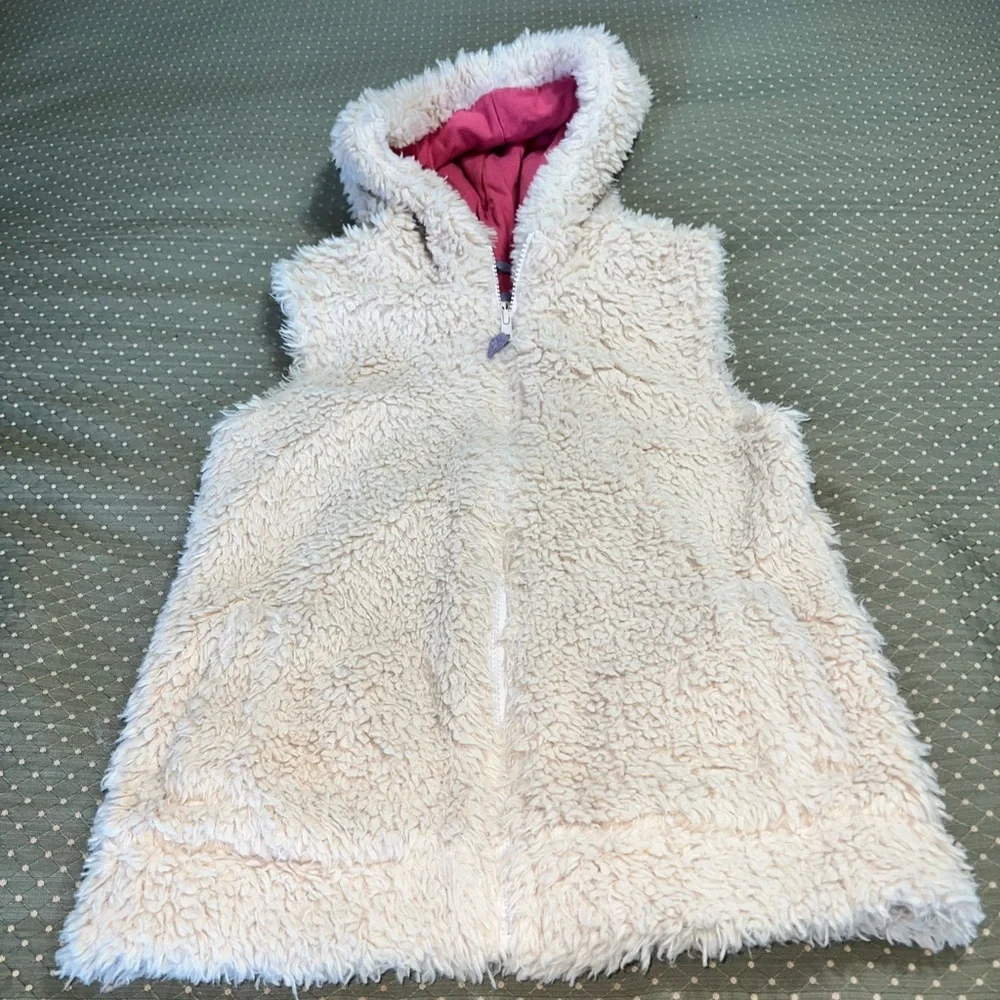 Mini Boden Faux Fur Sherpa Teddy Hooded Full Zip Vest Size:11/12